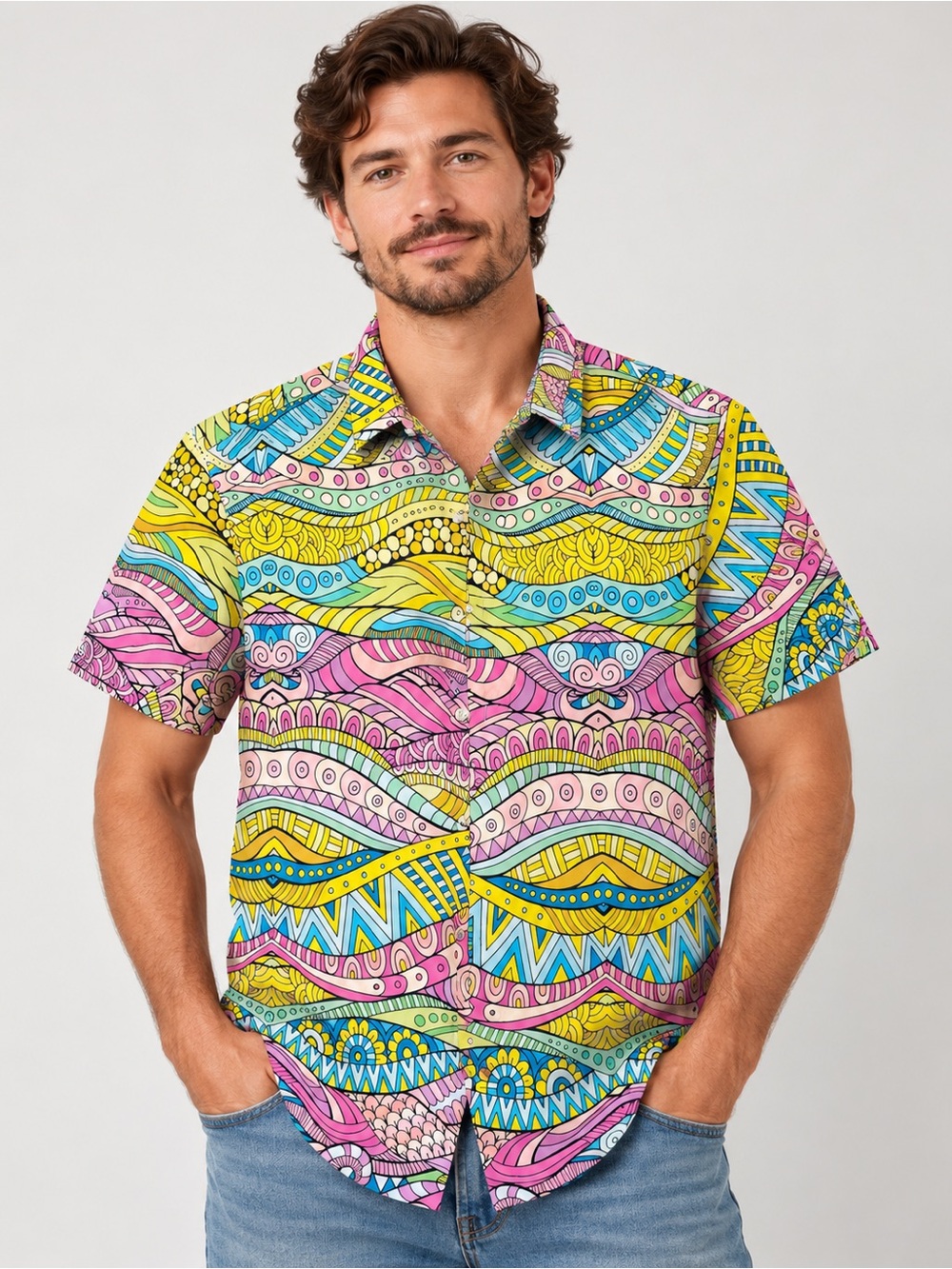 John Lennon Psychedelic Multicolor Button-Up Shirt Men’s L